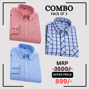StichButton 100% Anti Wrinkle Imported Cotton Latest Formal Shirts (Combo Pack of 3)