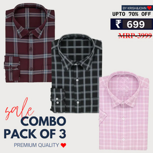Office Essentials: 3-Pack Premium Cotton Formal Shirts – Tailored Fit, Full Sleeves & Pockets ( FS-166)