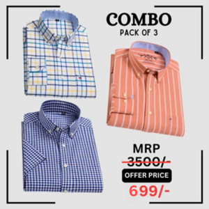 Office Essentials: 3-Pack Premium Cotton Formal Shirts – Tailored Fit, Full Sleeves & Pockets ( FS-166)