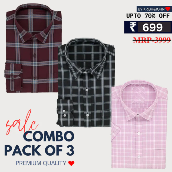 Office Essentials: 3-Pack Premium Cotton Formal Shirts – Tailored Fit, Full Sleeves & Pockets ( FS-166)