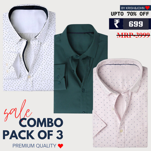Office Essentials: 3-Pack Premium Cotton Formal Shirts – Tailored Fit, Full Sleeves & Pockets ( FS-164)