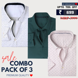 Office Essentials: 3-Pack Premium Cotton Formal Shirts – Tailored Fit, Full Sleeves & Pockets ( FS-164)