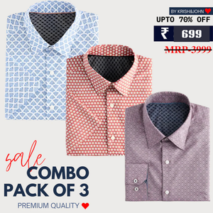 Office Essentials: 3-Pack Premium Cotton Formal Shirts – Tailored Fit, Full Sleeves & Pockets (FS-35 )