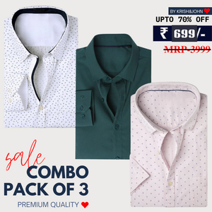 Office Essentials: 3-Pack Premium Cotton Formal Shirts – Tailored Fit, Full Sleeves & Pockets (FS-37 )
