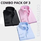 StichButton 100% Anti Wrinkle Imported Cotton Latest Formal Shirts (Combo Pack of 3)